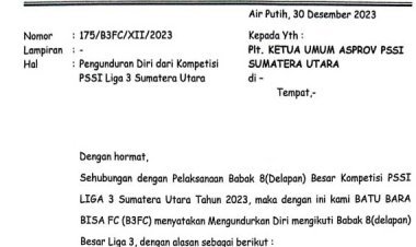 BREAKING NEWS : Batubara Bisa FC Mundur dari Babak 8 Besar Liga 3 Zona Sumut